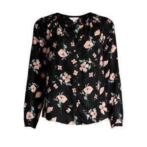 NWOT Rebecca Taylor Black Floral Jacquard Daniella Silk Blouse Size 2 Small